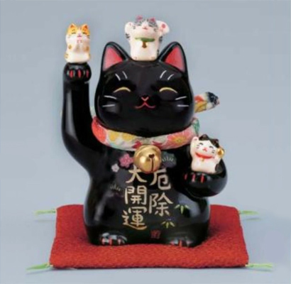 まねき猫 陶器 彩絵招福大開運招き猫 4号 カラー：黒 